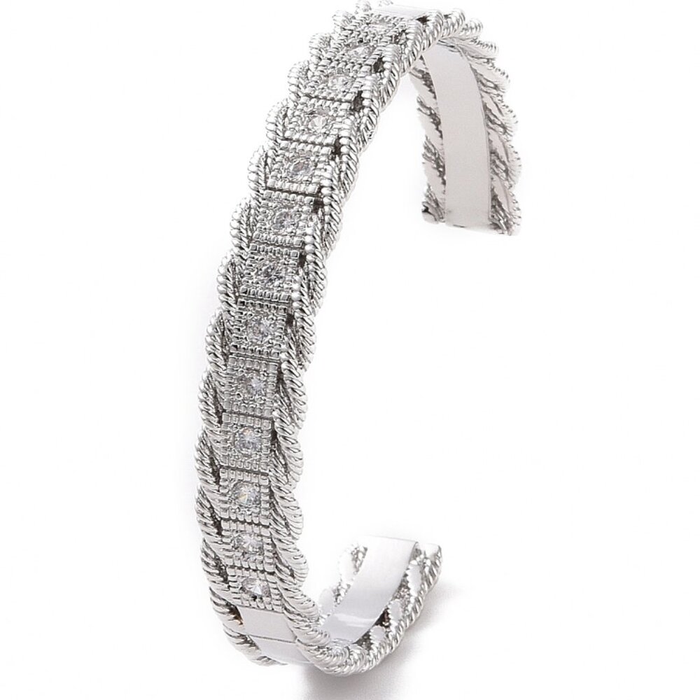 Beautiful Silver Bling CZ detailed open Cuff bangle Bracelet NWOT
